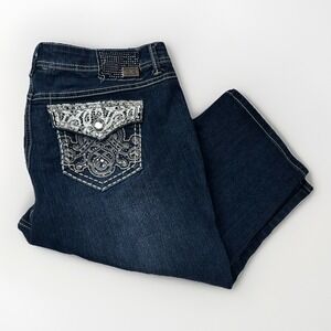 One 5 One Jean Shorts Bermuda 14W Embroidered Pockets Dark Wash
